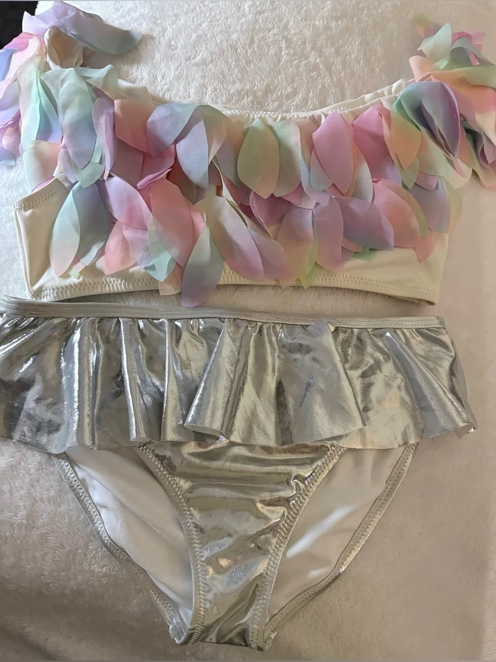 Stella Cove Pastel Multi Ruffle Top with Silver Metallic Ruffle Bottoms